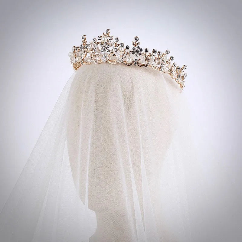 Wedding Hair Accessories - Bridal Pearl and Crystal Tiara - Available in Silver, Rose Gold and Yellow Gold