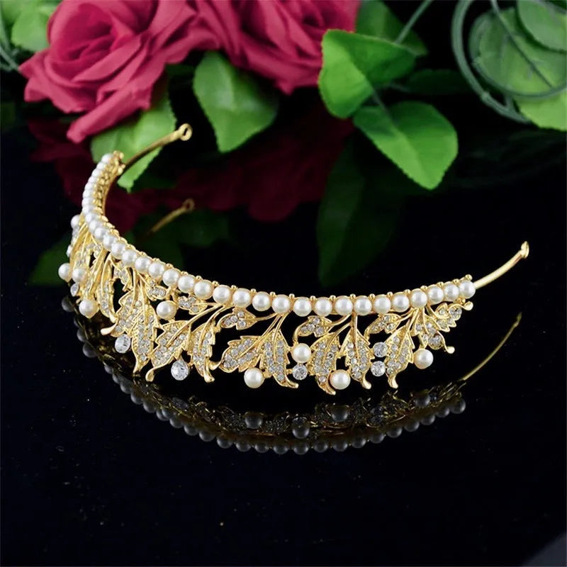 Wedding Hair Accessories - Pearl and Cubic Zirconia Bridal Tiara - Available in Silver and Yellow Gold