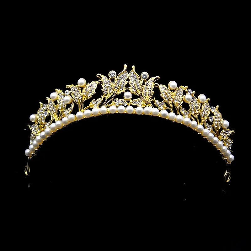 Wedding Hair Accessories - Pearl and Cubic Zirconia Bridal Tiara - Available in Silver and Yellow Gold