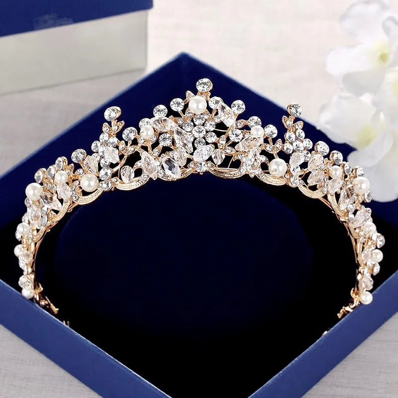 Wedding Hair Accessories - Bridal Pearl and Crystal Tiara - Available in Silver, Rose Gold and Yellow Gold