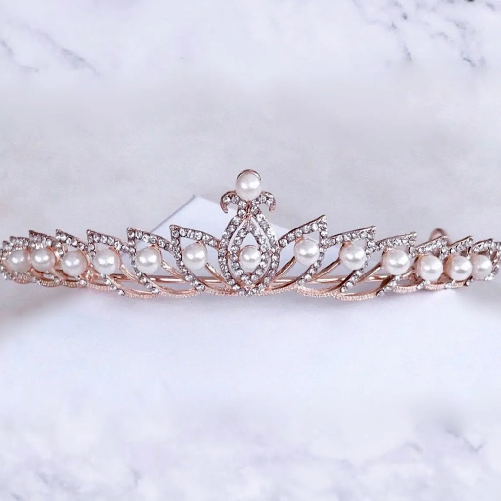 Wedding Hair Accessories - Pearl and Cubic Zirconia Bridal Tiara - Available in Silver and Rose Gold