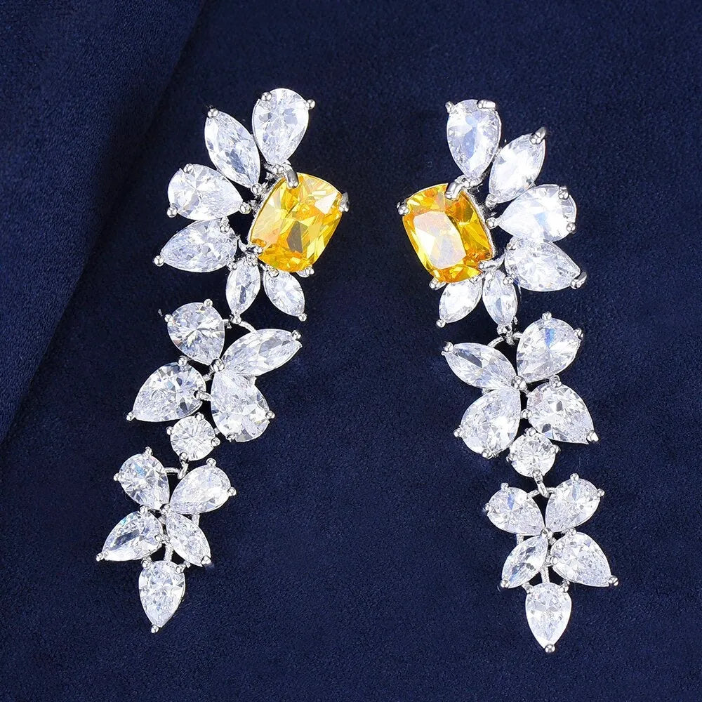 Wedding Jewelry - Silver Cubic Zirconia Bridal Earrings