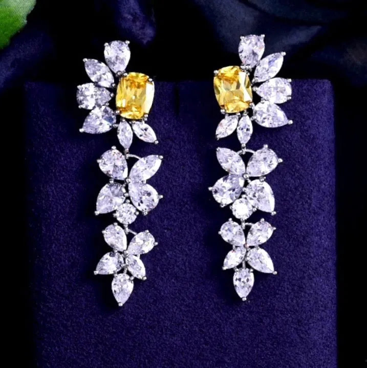 Wedding Jewelry - Silver Cubic Zirconia Bridal Earrings