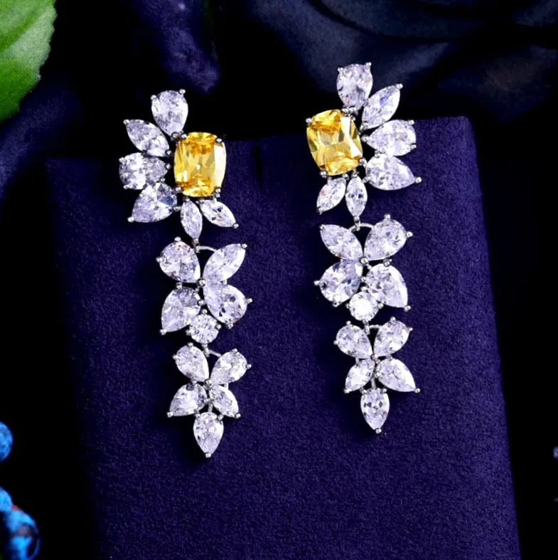 Wedding Jewelry - Silver Cubic Zirconia Bridal Earrings