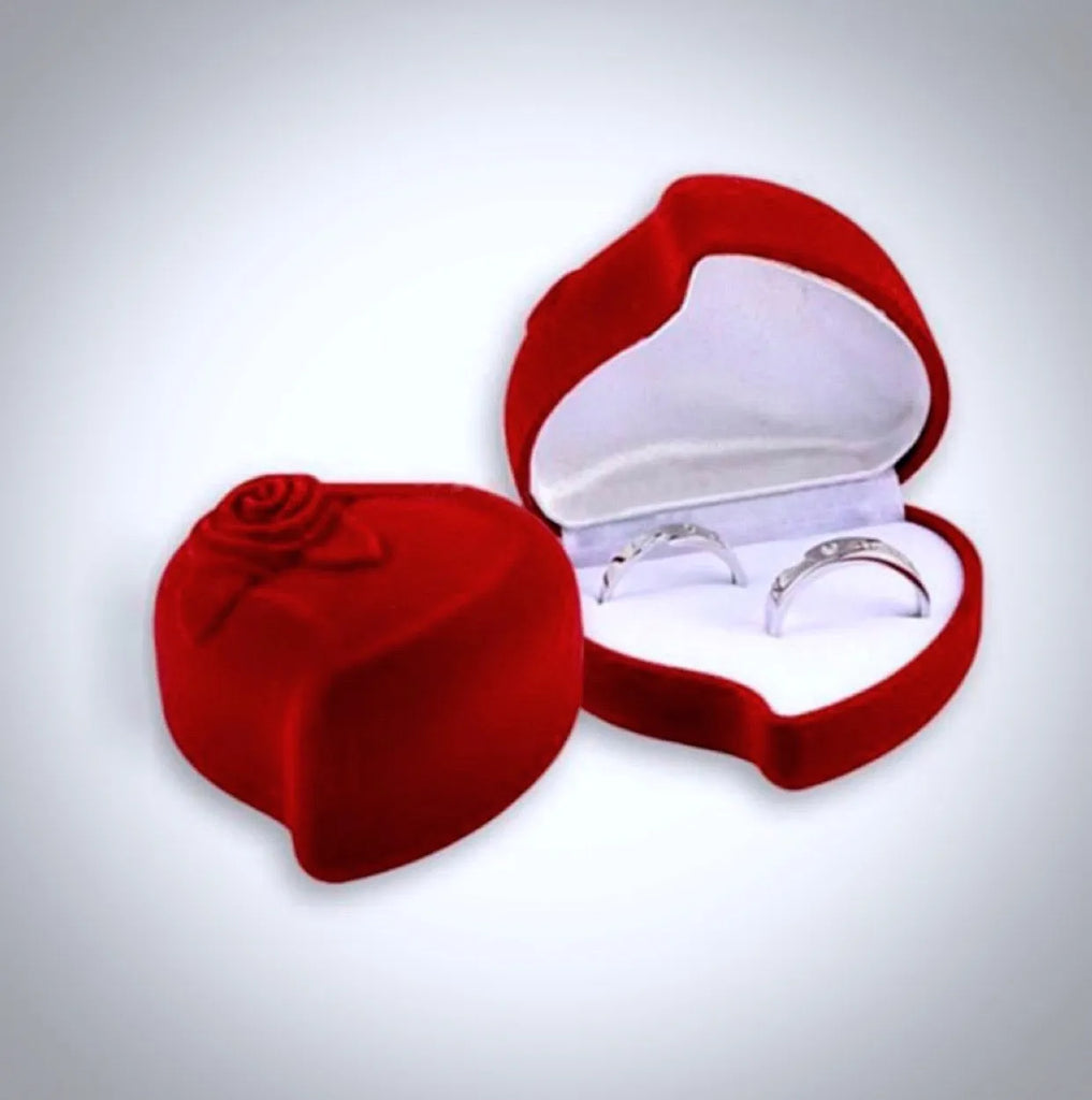 Wedding -  Red Heart-Shaped Velvet Double Ring Box