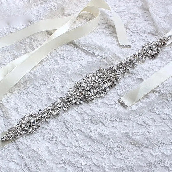 Wedding Accessories - Silver Crystal Bridal Belt/Sash