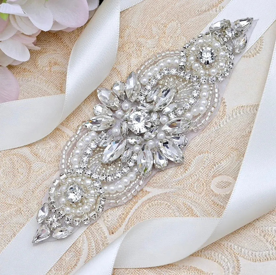 Wedding Accessories - Pearl and Crystal Bridal Belt/Sash - Available in Silver and Rose Gold
