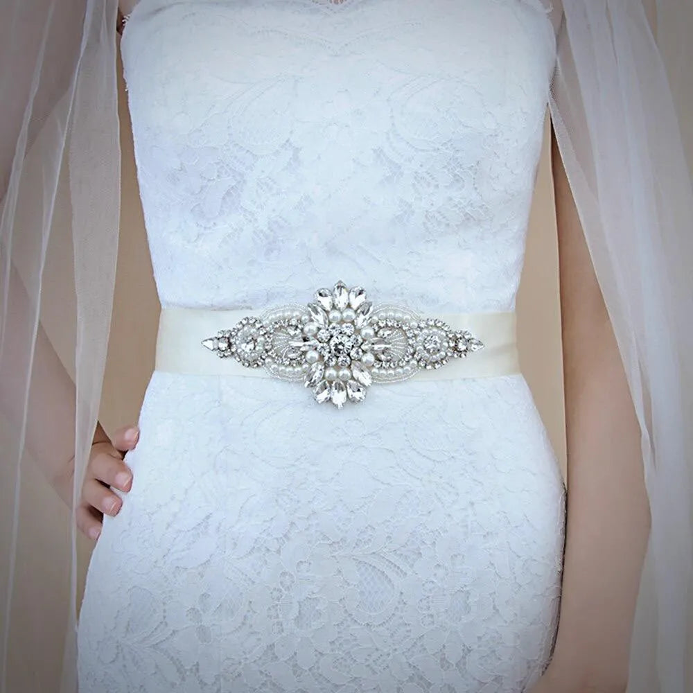 Wedding Accessories - Pearl and Crystal Bridal Belt/Sash - Available in Silver and Rose Gold