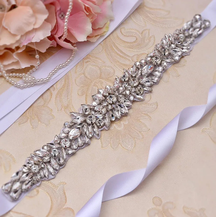 Wedding Accessories - Silver Crystal Bridal Belt/Sash