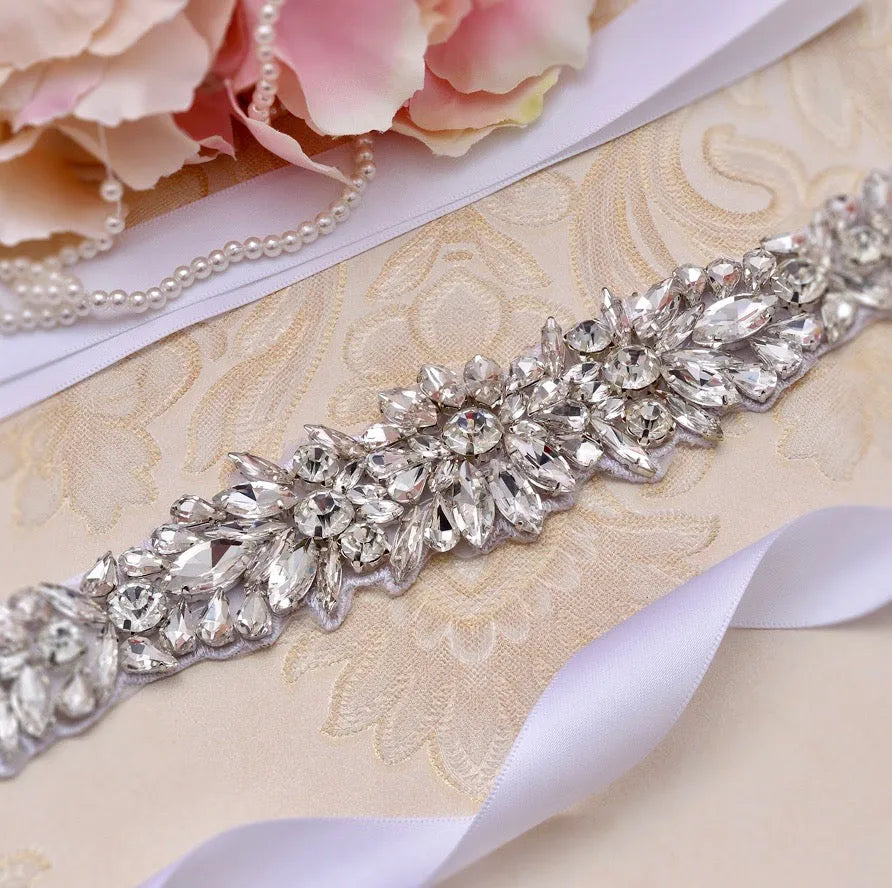 Wedding Accessories - Silver Crystal Bridal Belt/Sash