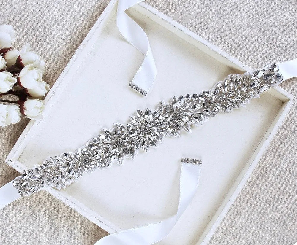 Wedding Accessories - Silver Crystal Bridal Belt/Sash