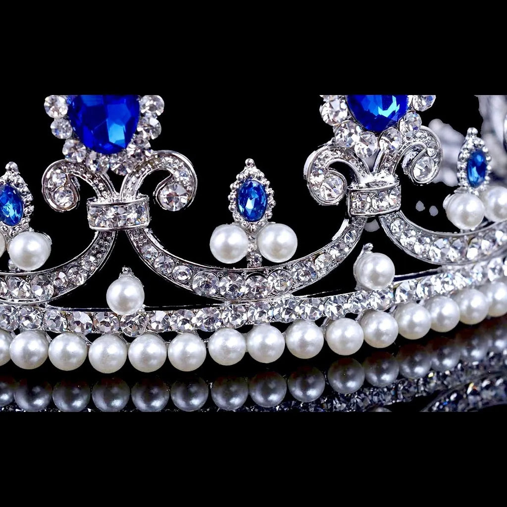 Wedding Hair Accessories - Blue Crystal and Pearl Bridal Tiara