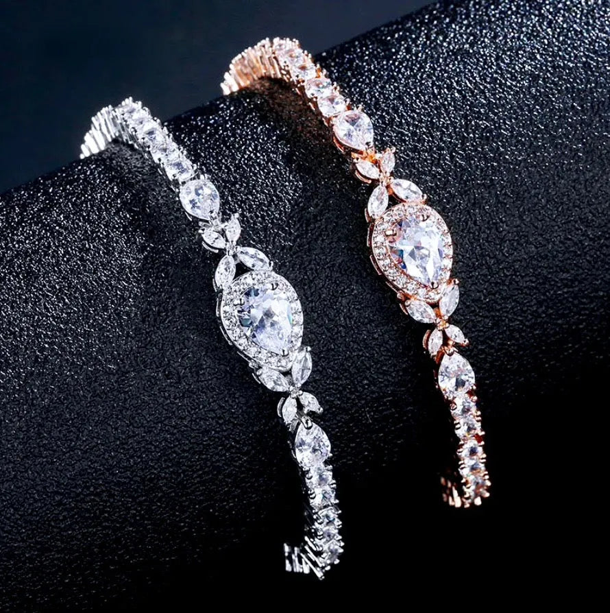 Wedding Jewelry - Cubic Zirconia Bridal Bracelet - Available in Rose Gold and Silver
