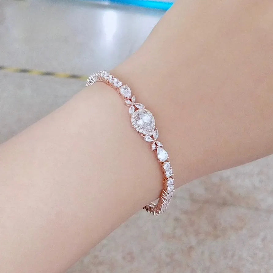 Bracelet En Zirconite Rose - Longueur 21 Cm, Pierre Simulée, Style Compte, élégant !