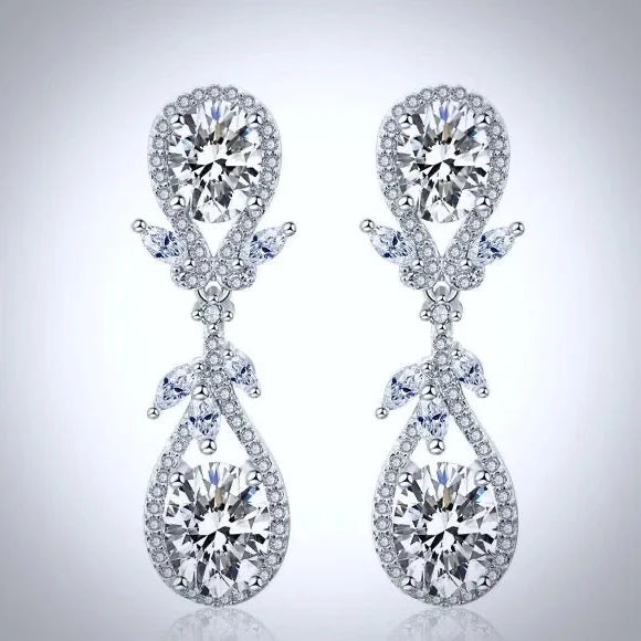 Wedding Jewelry - Silver Cubic Zirconia Bridal Earrings