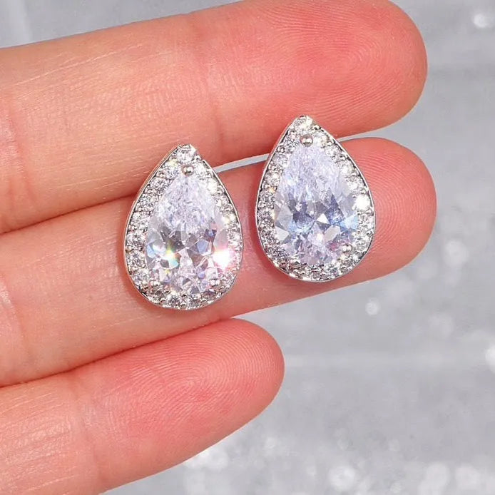 Wedding Jewelry - Cubic Zirconia Bridal Earrings - Available in Silver, Rose Gold and Yellow Gold
