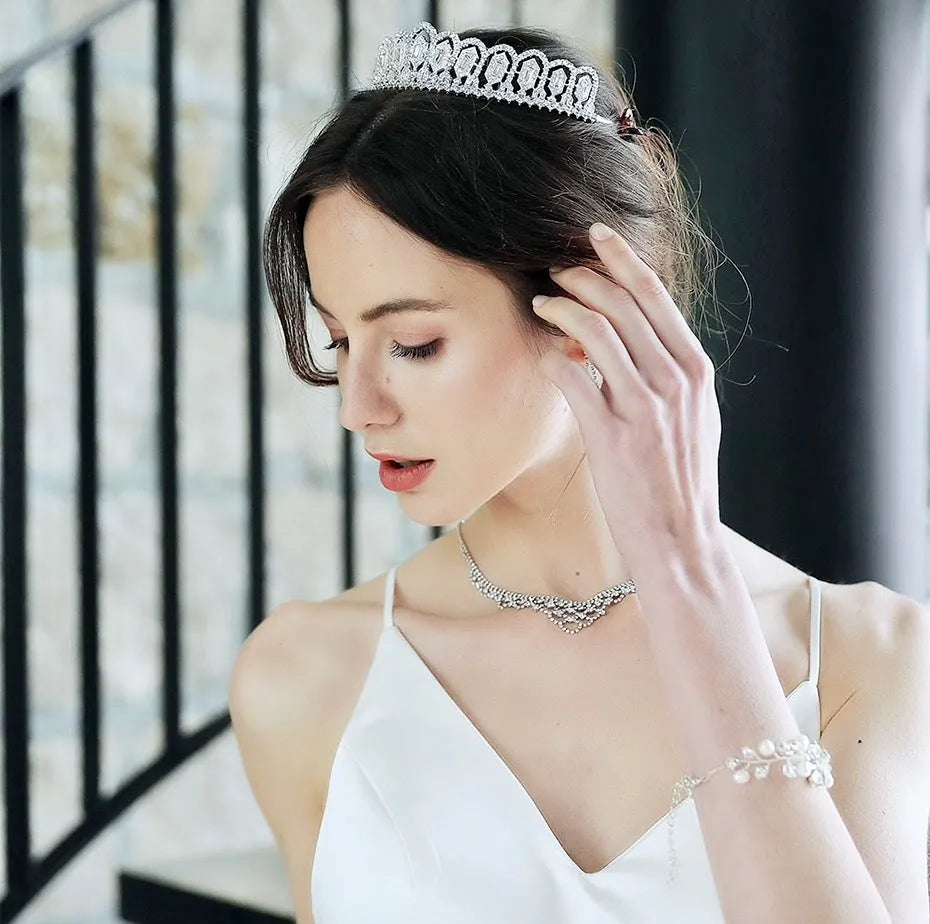 Wedding Hair Accessories - Silver Cubic Zirconia Bridal Tiara