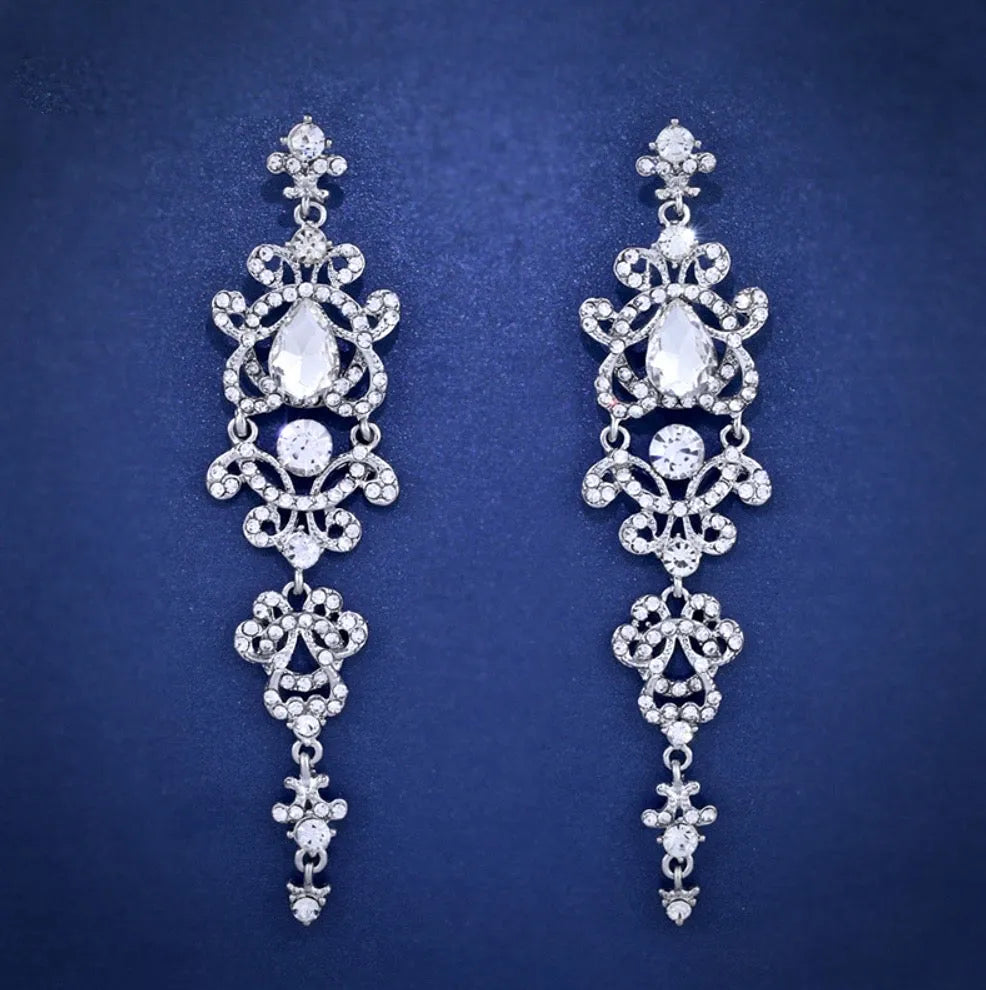 Wedding Jewelry - Silver Rhinestone Bridal Earrings