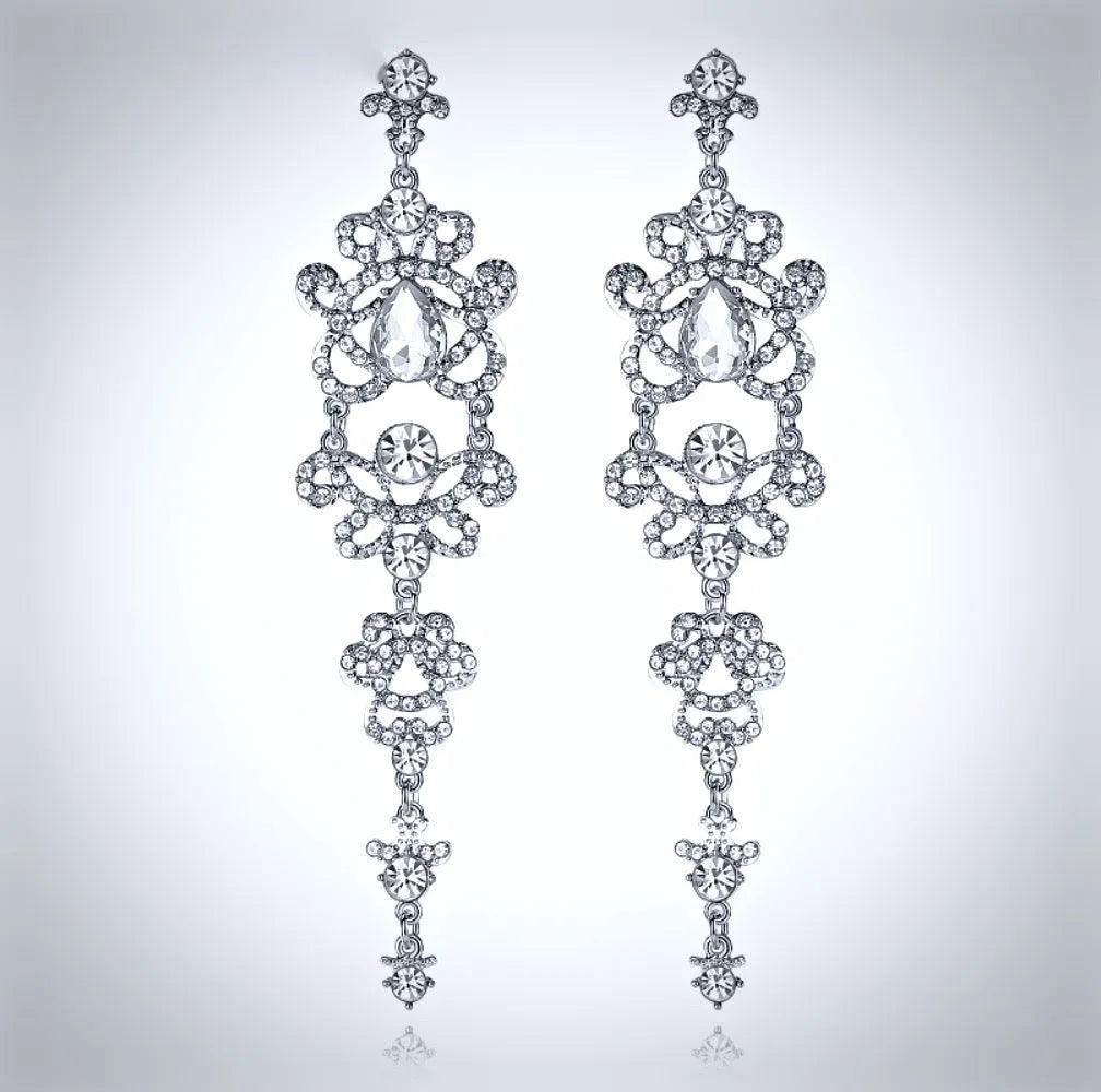 Wedding Jewelry - Silver Rhinestone Bridal Earrings