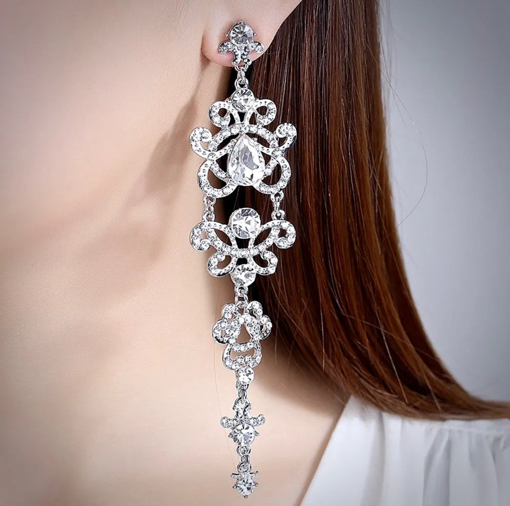 Wedding Jewelry - Silver Rhinestone Bridal Earrings