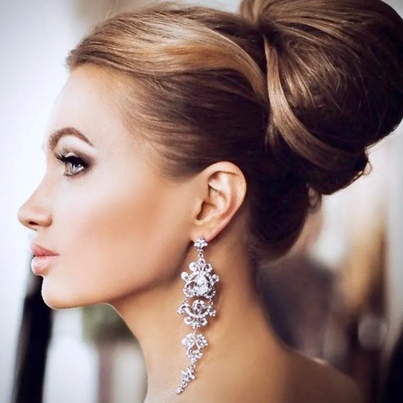 Wedding Jewelry - Silver Rhinestone Bridal Earrings