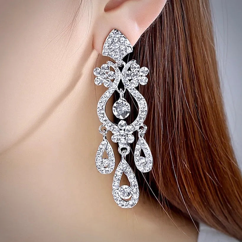 Wedding Jewelry - Silver Crystal Bridal Earrings