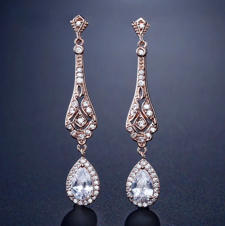 Wedding Jewelry - Cubic Zirconia Bridal Earrings - Available in Silver and Rose Gold