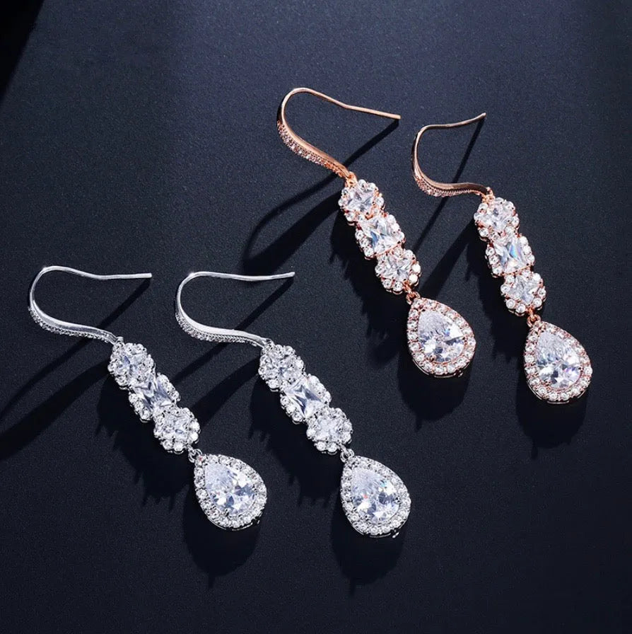 Wedding Jewelry - Cubic Zirconia Bridal Earrings - Available in Silver and Rose Gold