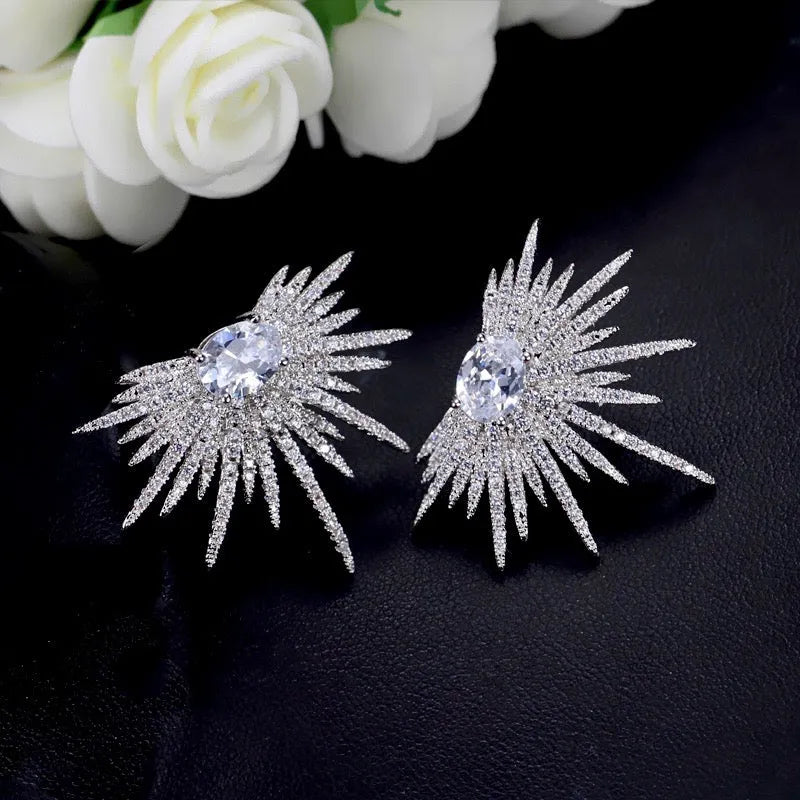 Wedding Jewelry - Silver Cubic Zirconia Bridal Earrings