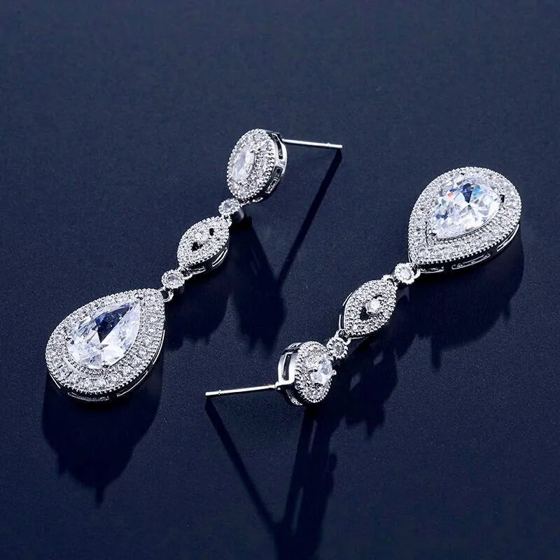 Wedding Jewelry - Silver Cubic Zirconia Bridal Earrings - Available in Silver and Rose Gold