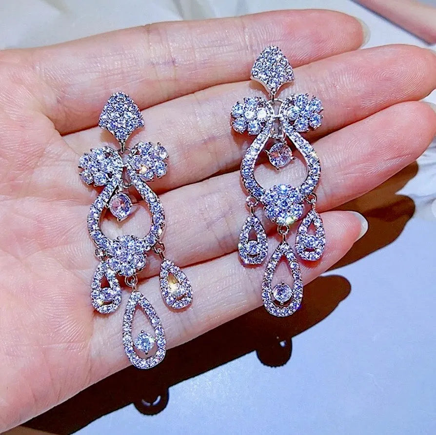 Wedding Jewelry - Silver Crystal Bridal Earrings