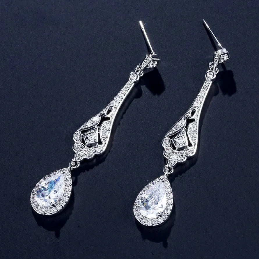 Wedding Jewelry - Cubic Zirconia Bridal Earrings - Available in Silver and Rose Gold