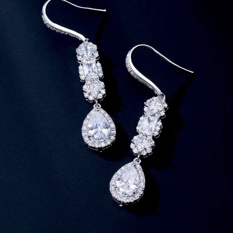 Wedding Jewelry - Cubic Zirconia Bridal Earrings - Available in Silver and Rose Gold