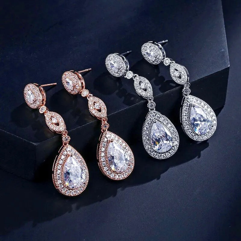 Wedding Jewelry - Silver Cubic Zirconia Bridal Earrings - Available in Silver and Rose Gold
