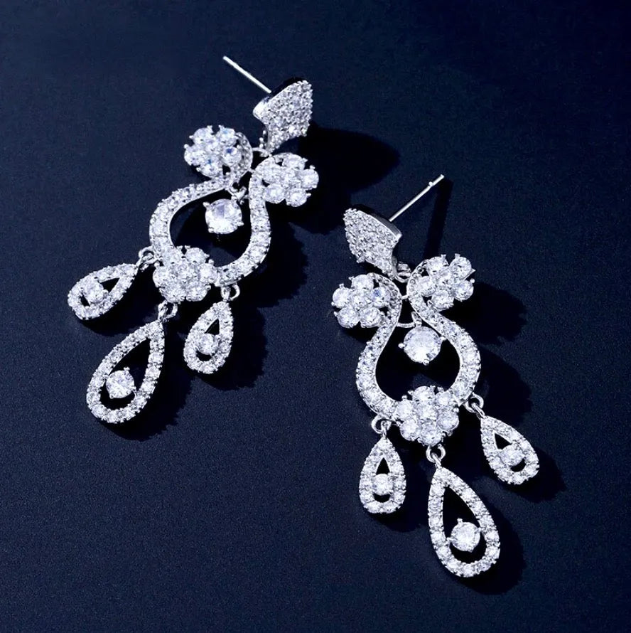 Wedding Jewelry - Silver Crystal Bridal Earrings