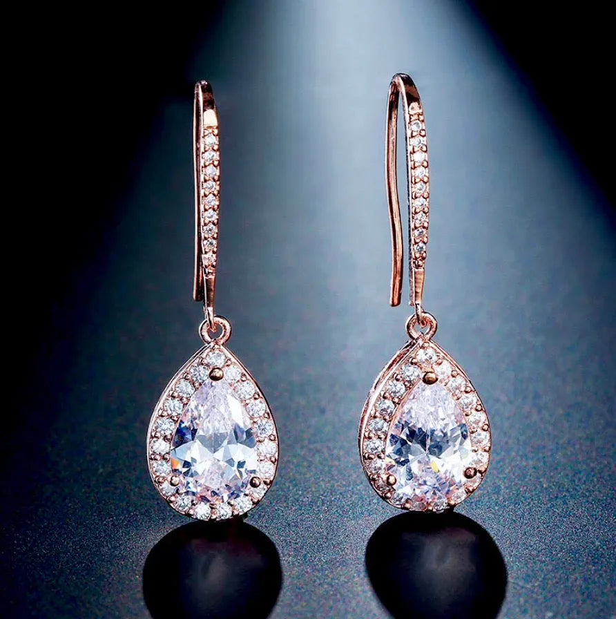 Wedding Jewelry - Cubic Zirconia Bridal Drop Earrings - Available in Silver and Rose Gold