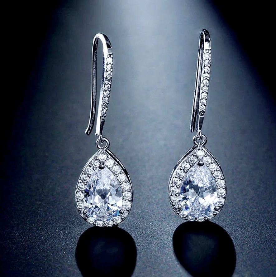 Wedding Jewelry - Cubic Zirconia Bridal Drop Earrings - Available in Silver and Rose Gold