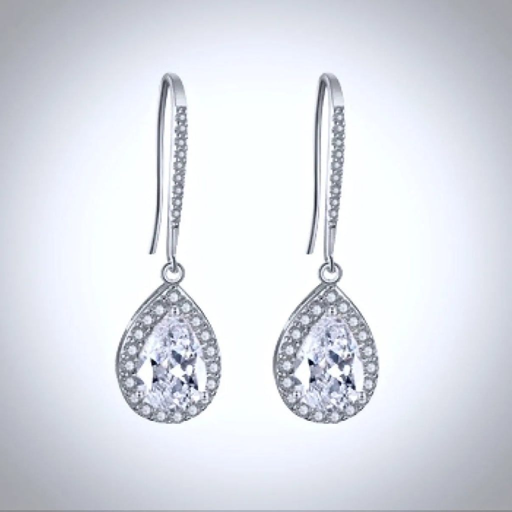 Wedding Jewelry - Cubic Zirconia Bridal Drop Earrings - Available in Silver and Rose Gold