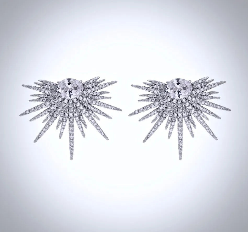 Wedding Jewelry - Silver Cubic Zirconia Bridal Earrings