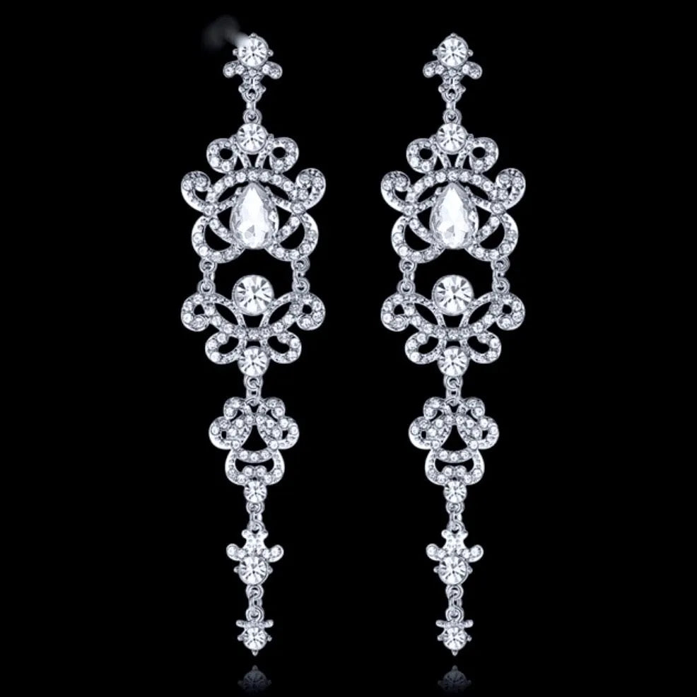 Wedding Jewelry - Silver Rhinestone Bridal Earrings