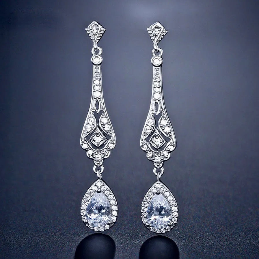 Wedding Jewelry - Cubic Zirconia Bridal Earrings - Available in Silver and Rose Gold
