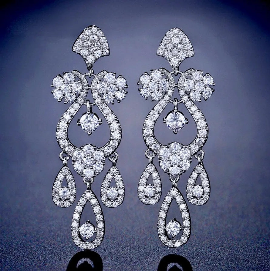 Wedding Jewelry - Silver Crystal Bridal Earrings