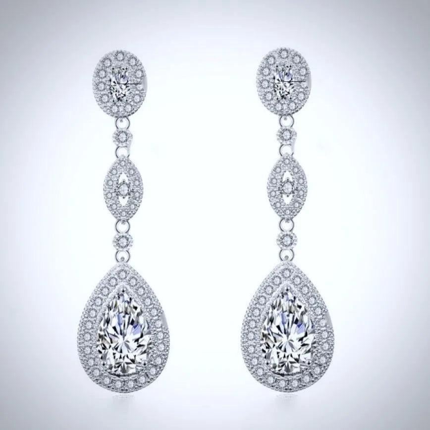 Wedding Jewelry - Silver Cubic Zirconia Bridal Earrings - Available in Silver and Rose Gold