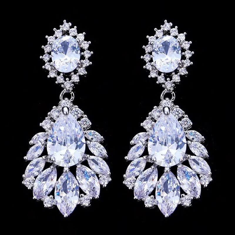 Wedding Jewelry - Silver Cubic Zirconia Bridal Earrings - Available with Clear and Blue Stones