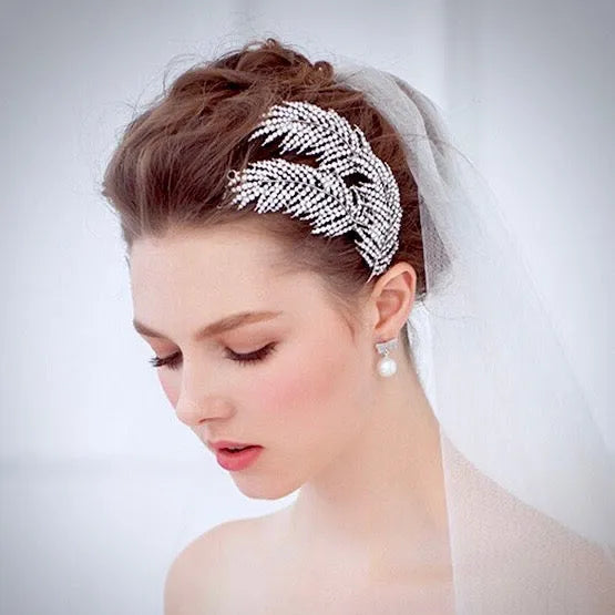 Crystal Feather Bridal Hair Comb Silver or Rose Gold - Hair  display picture 1