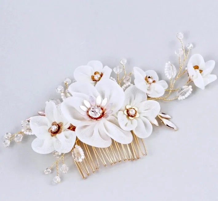 Wedding Hair Accessories - Gold Pearl and Crystal Bridal Hair Comb
