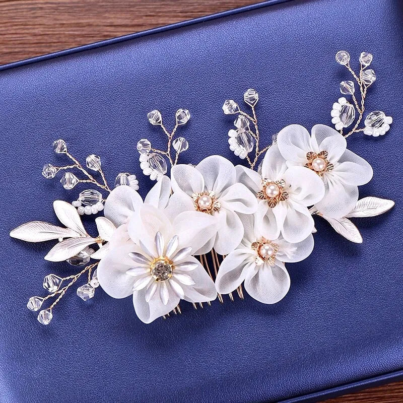 Wedding Hair Accessories - Gold Pearl and Crystal Bridal Hair Comb