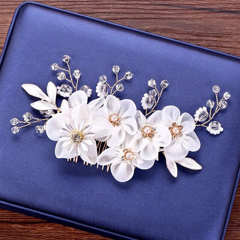 Wedding Hair Accessories - Gold Pearl and Crystal Bridal Hair Comb