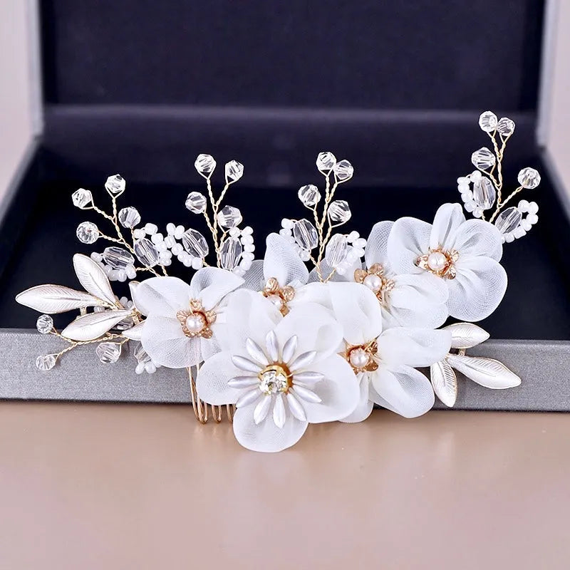 Wedding Hair Accessories - Gold Pearl and Crystal Bridal Hair Comb
