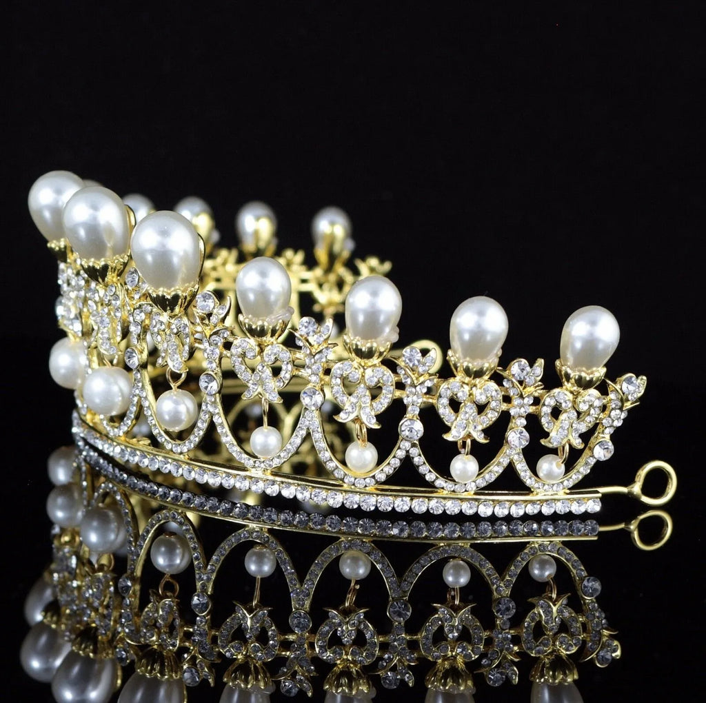 Wedding Hair Accessories -  Pearl and Crystal Bridal Tiara - Available in Yellow Gold and Silver